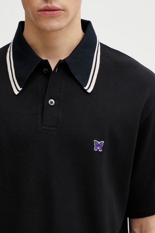 Needles polo bawełniane męskie czarny SX442