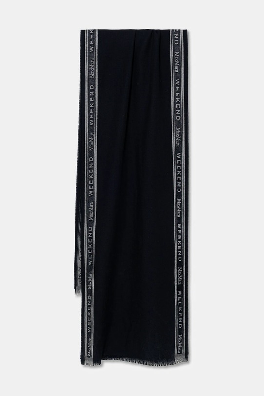 Weekend Max Mara szal z dodatkiem wełny ABALDI drobny wzór granatowy 2615541074600