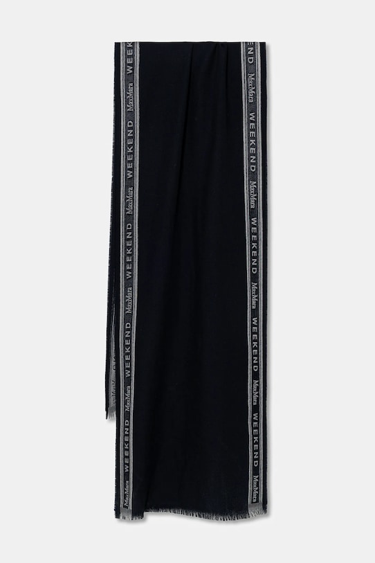 Weekend Max Mara szal z dodatkiem wełny ABALDI drobny wzór granatowy 2615541074600