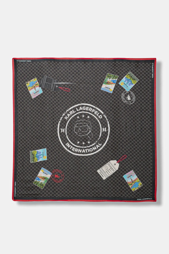 Karl Lagerfeld chusta z domieszką jedwabiu IKON MONOGRAM tkanina czarny B1W33032