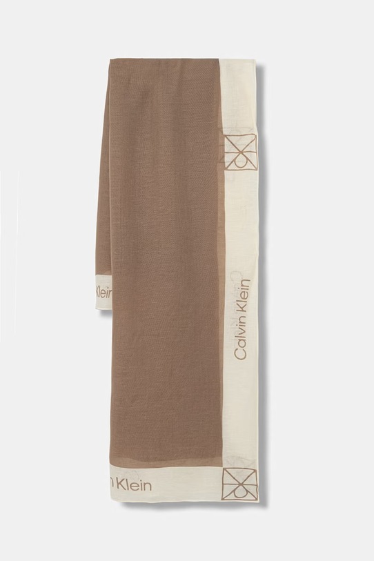 Calvin Klein šál dámsky s prímesou ľanu béžová LV04F9021G