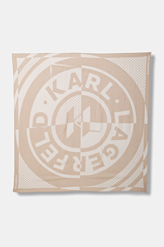 Karl Lagerfeld šátek ženský s příměsí hedvábí K/CIRCLE béžová B2W33041