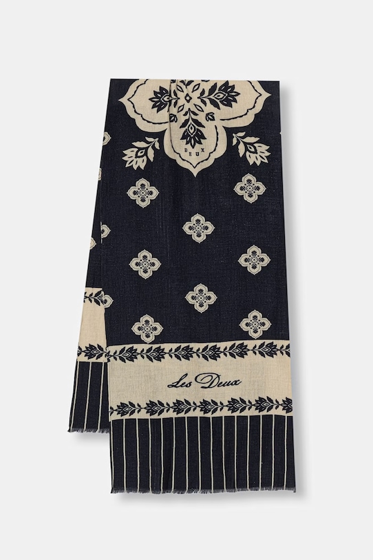 Les Deux eșarfă din bumbac Arabesque cu modele bleumarin 1001607