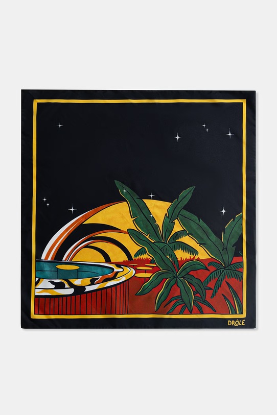 Drôle de Monsieur τετράγωνο μαντήλι ανδρικό μεταξωτό Foulard Tropicana σκούρο μπλε K.BA025.SE007.NY