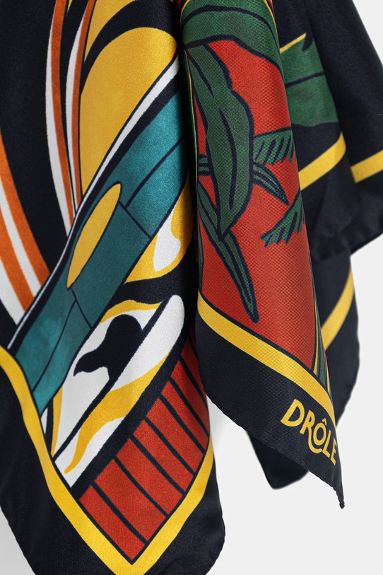 Αξεσουάρ Drôle de Monsieur τετράγωνο μαντήλι ανδρικό μεταξωτό Foulard Tropicana K.BA025.SE007.NY σκούρο μπλε