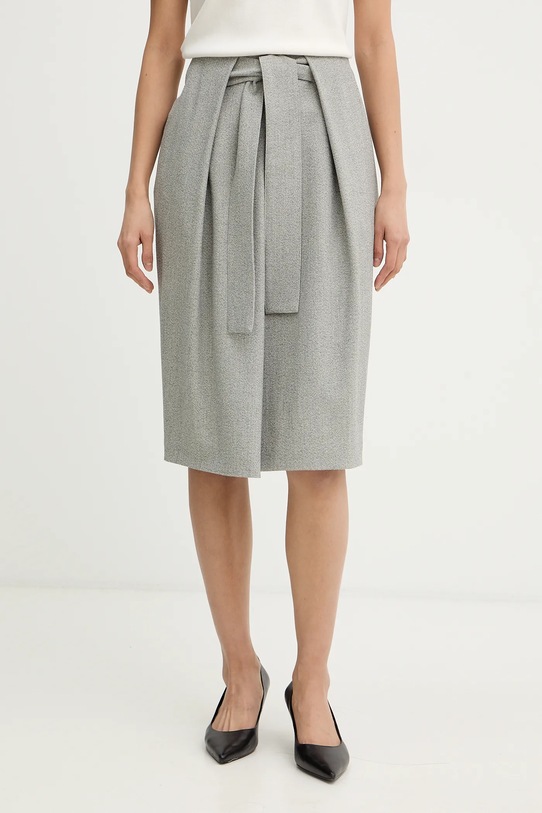 Sukňa s prímesou vlny BOSS Vakava látka sivá 50553666