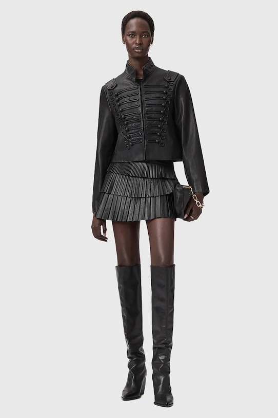 Odzież AllSaints spódnica skórzana W059RD czarny