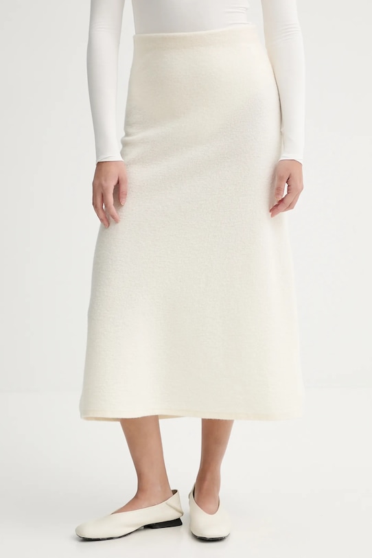 Vlnená sukňa Calvin Klein vlna béžová LV144E366G