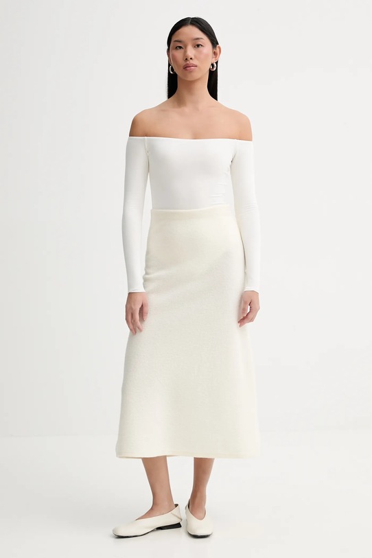 Vlnená sukňa Calvin Klein LV144E366G béžová SS26