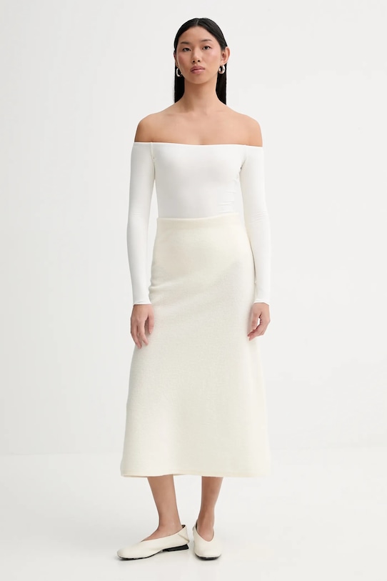 Vlnená sukňa Calvin Klein LV144E366G béžová SS26