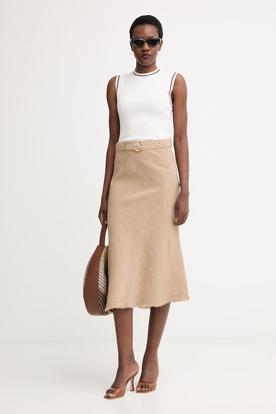 Pinko spódnica z lnem 106535.A34G beżowy SS26