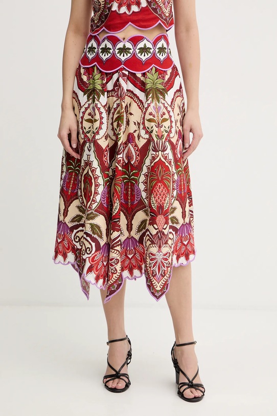 Farm Rio spódnica z dodatkiem lnu casual czerwony 344016