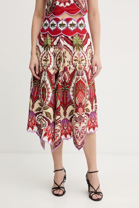 Farm Rio spódnica z dodatkiem lnu casual czerwony 344016