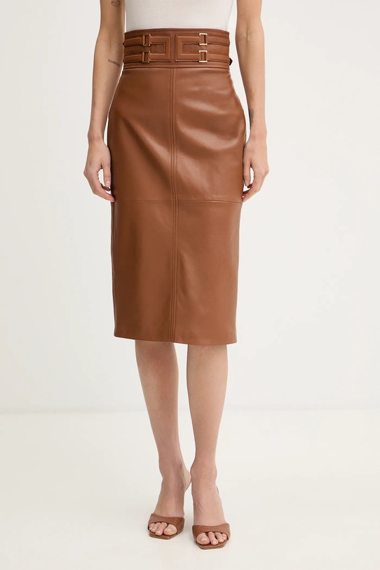 Elisabetta Franchi fustă de piele uni maro GP09Z61E2