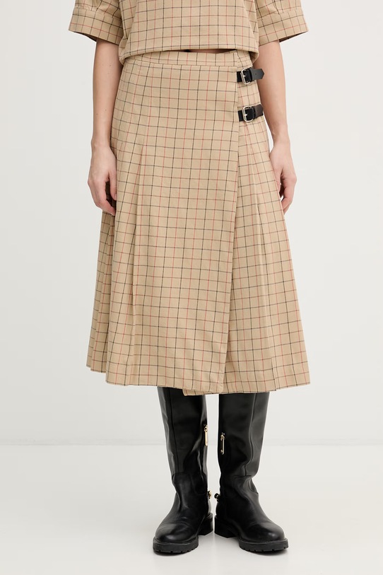 Barbour spódnica bawełniana Hollington wzorzyste beżowy LSK0146