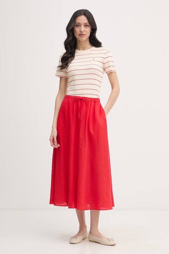 Tommy Hilfiger spódnica lniana WW0WW50753 czerwony SS26