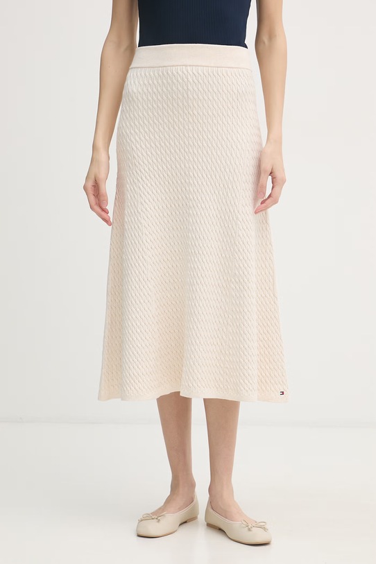 Tommy Hilfiger spódnica sweterkowa bawełniana beżowy WW0WW49614