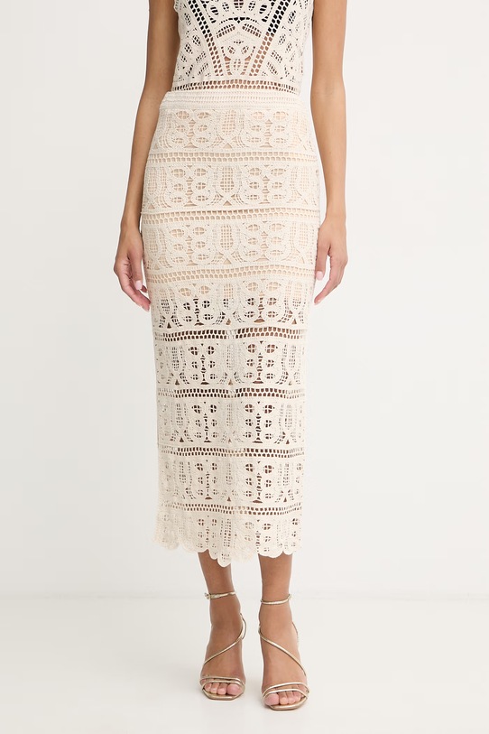 Guess spódnica z rozcięciem bawełniana OCTAVIA beżowy W6GDA4.Z0935