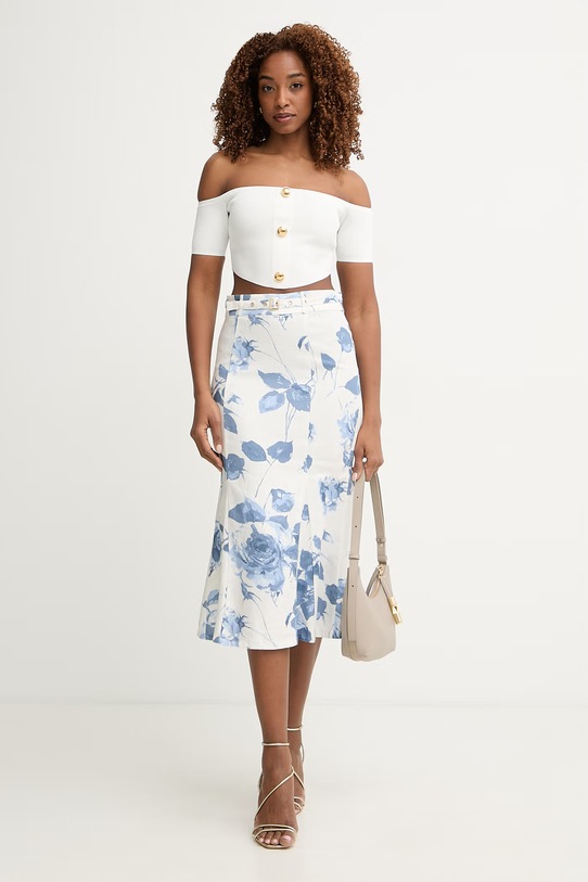 Guess sukňa s ľanom RYAN W6GD69.W2092 biela SS26