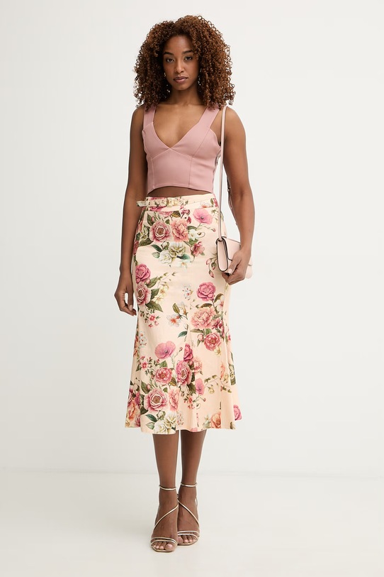 Guess sukňa s ľanom RYAN W6GD69.W2092 béžová SS26