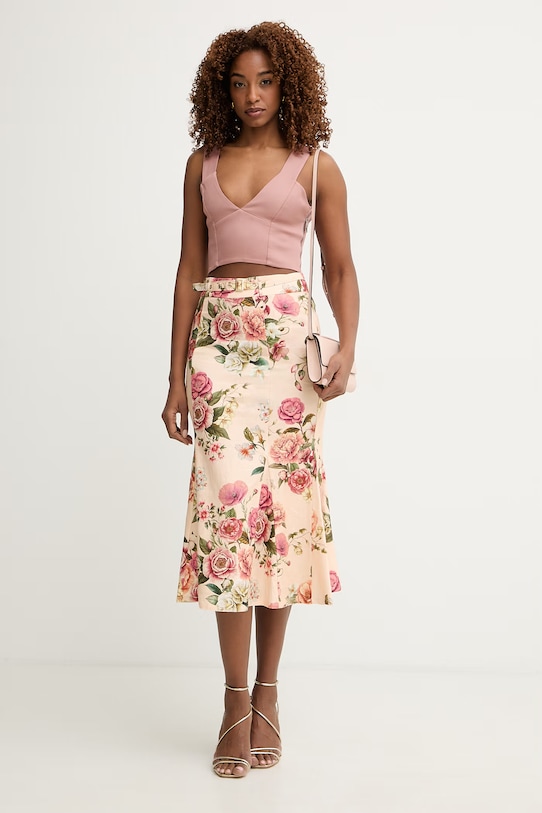 Guess sukňa s ľanom RYAN W6GD69.W2092 béžová SS26