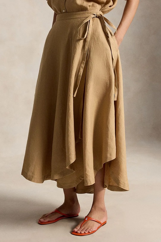 Polo Ralph Lauren spódnica asymetryczna lniana beżowy 211A12946