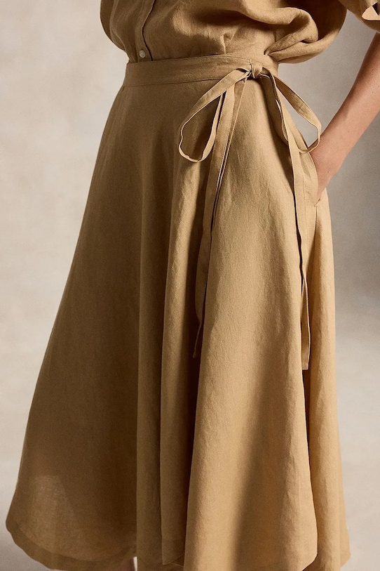 Polo Ralph Lauren spódnica asymetryczna lniana beżowy 211A12946