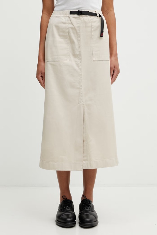Gramicci LONG BAKER SKIRT spódnica z rozcięciem bawełniana beżowy G3SW.SK069.