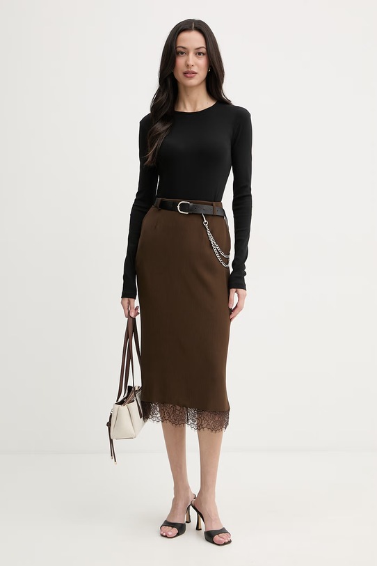 Haveone spódnica z rozcięciem GVS.Q026 brązowy SS26