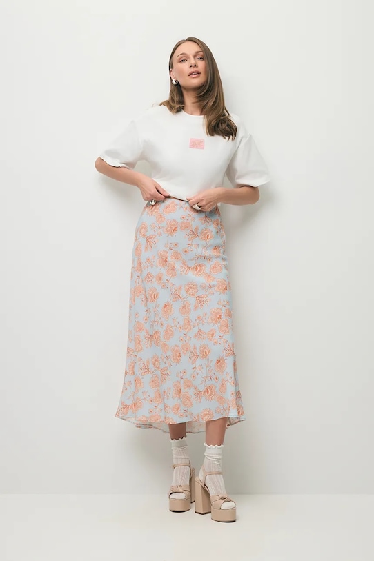 BIZUU spódnica z wiskozy BREE niebieski BREE.BLEKITNY