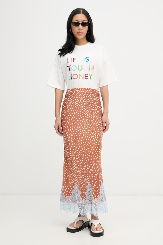 Never Fully Dressed fustă din vâscoză NFDSK868 maro SS26