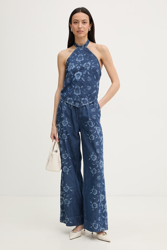 Pinko jeansy wide leg damskie 105787.A342 niebieski SS26