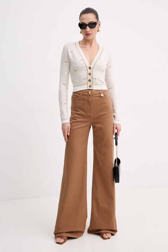 Elisabetta Franchi jeansy wide leg damskie PJ23N61E2 brązowy SS26