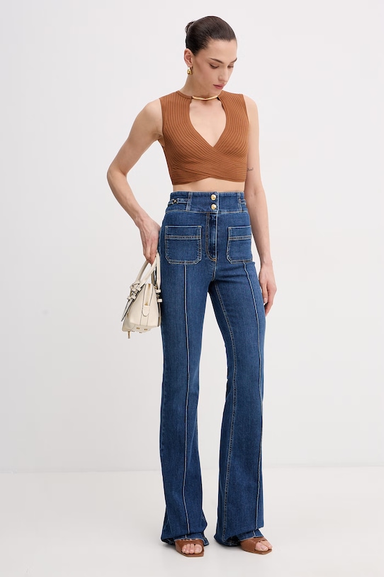 Elisabetta Franchi jeansy flare damskie PJ26D61E2 niebieski SS26