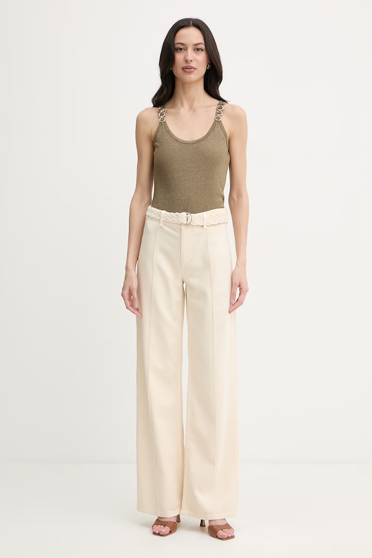 Liu Jo Spodnie wide leg damskie lniane UA6084.T346A beżowy SS26