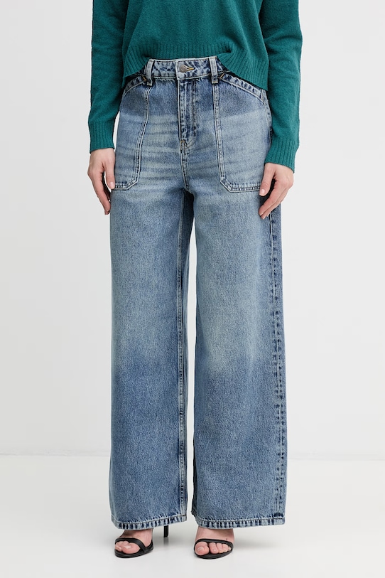 Sisley jeansy wide leg damskie niebieski 44O9LE053