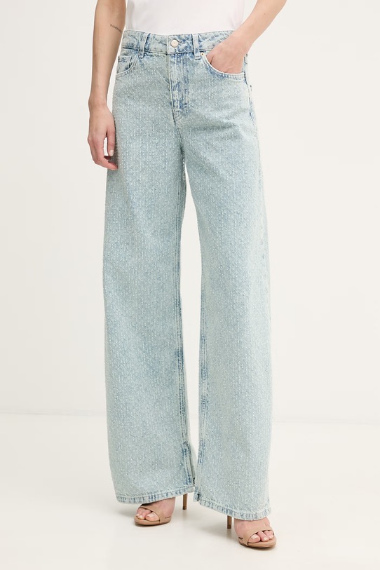 Sisley jeansy wide leg damskie niebieski 4YDRLE04Z