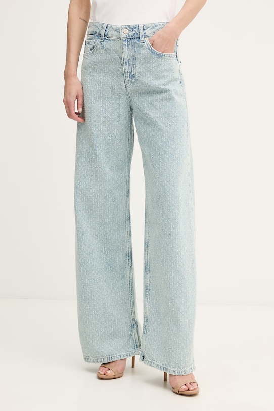 Sisley jeansy wide leg damskie niebieski 4YDRLE04Z