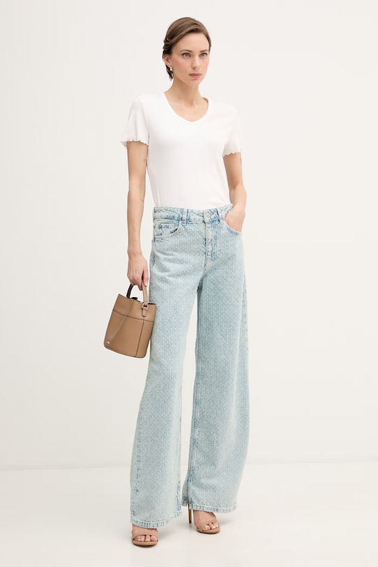 Sisley jeansy wide leg damskie 4YDRLE04Z niebieski SS26