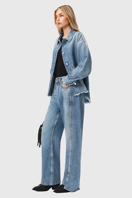 Odzież AllSaints jeansy barrel damskie FRANKIE W055EE niebieski