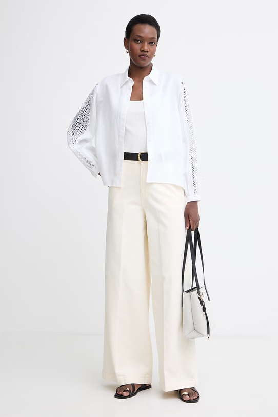 Odzież BOSS jeansy wide leg damskie CENTRAL 4.0 50560975 beżowy