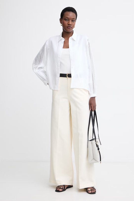 Odzież BOSS jeansy wide leg damskie CENTRAL 4.0 50560975 beżowy