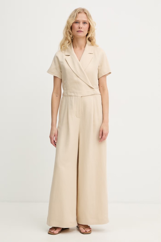 Weekend Max Mara kombinezon kopertowy damski z lnem OBLATO beżowy 2615241012600
