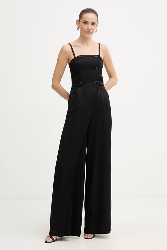 Karl Lagerfeld kombinezon z dodatkiem lnu TAILORED JUMPSUIT casual czarny B1W13010