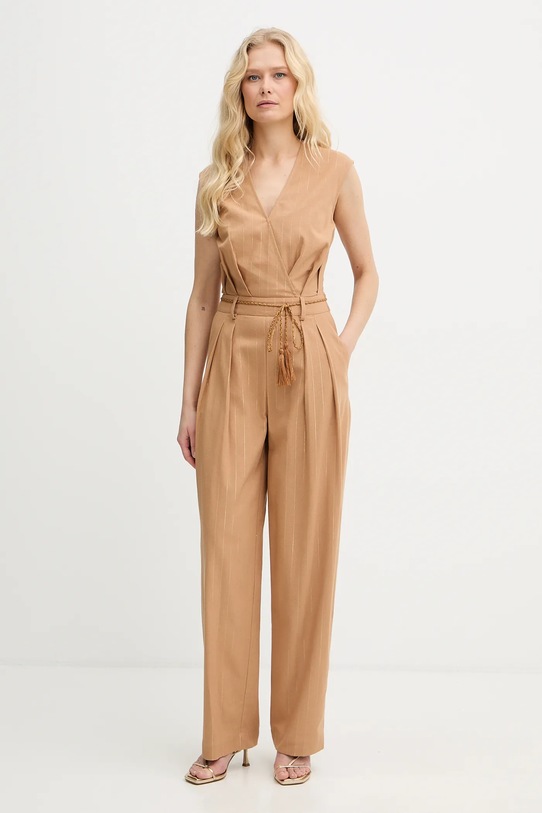 Twinset kombinezon z domieszką lnu casual brązowy 261LB2QDD