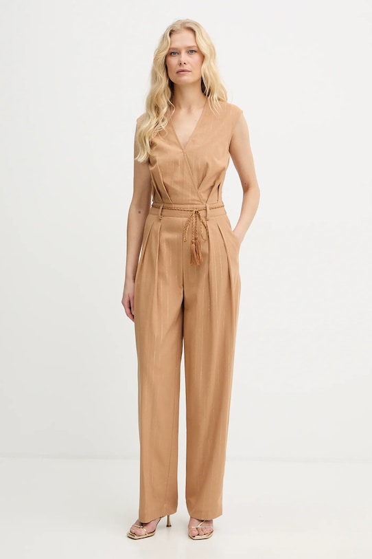 Twinset kombinezon z domieszką lnu casual brązowy 261LB2QDD