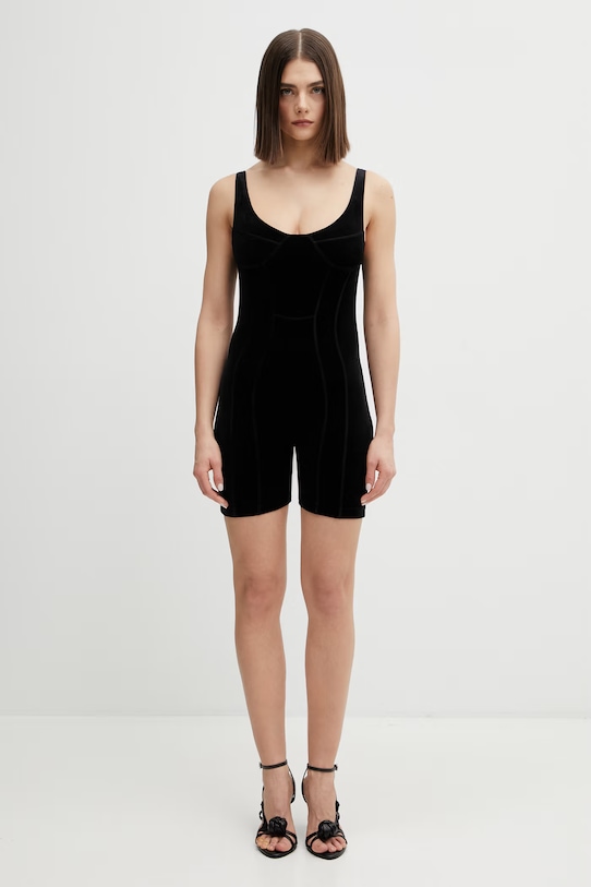VETEMENTS kombinezon welurowy Push-up Romper okrągły czarny WE76BD411B