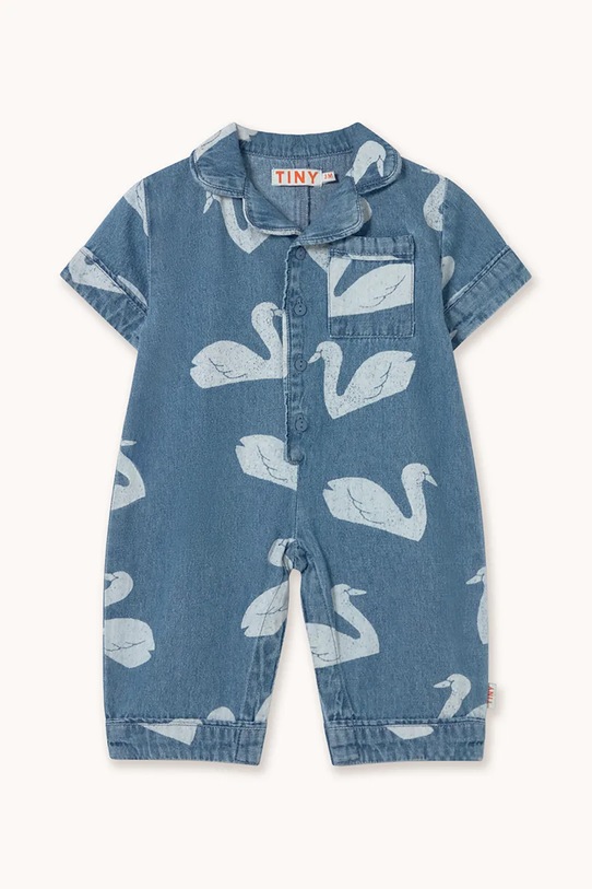 Tinycottons kombinezon jeansowy niemowlęcy BIG SWANS BABY ONE-PIECE wzorzyste niebieski SS26.326