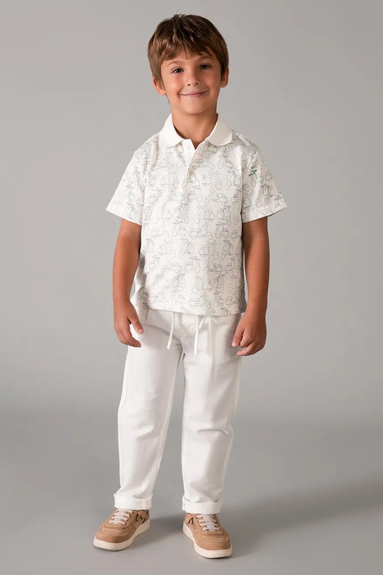 Mayoral spodnie dziecięce z dodatkiem lnu tkanina beżowy 3576.5C.Mini.PPY2