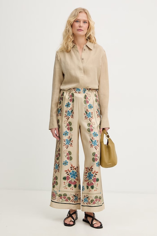 Weekend Max Mara spodnie damskie jedwabne SNACK 2615131032600 beżowy SS26